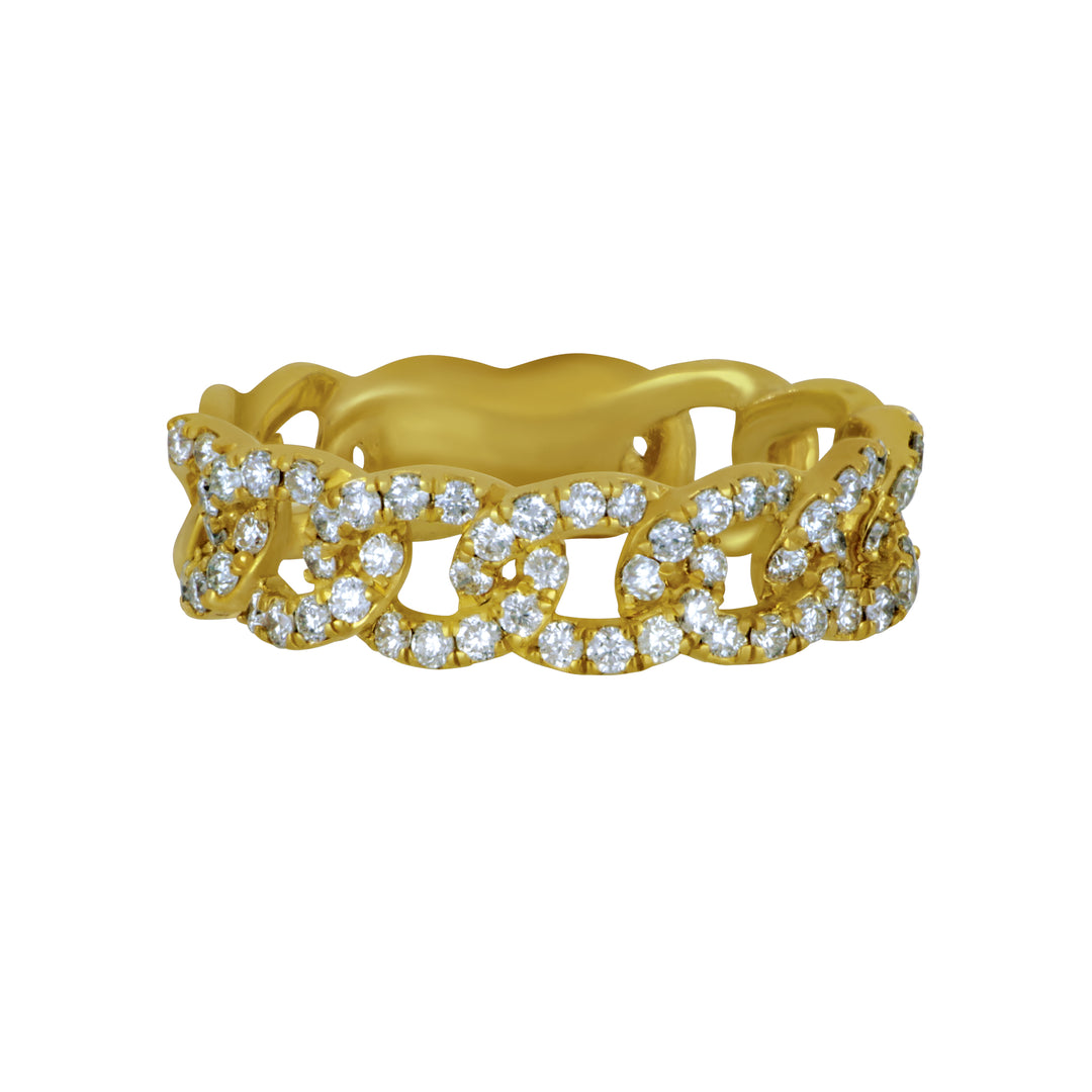 14 Karat Yellow Gold Curb Link Ring Size 6.5, 64Dias=.60tw G-I/SI