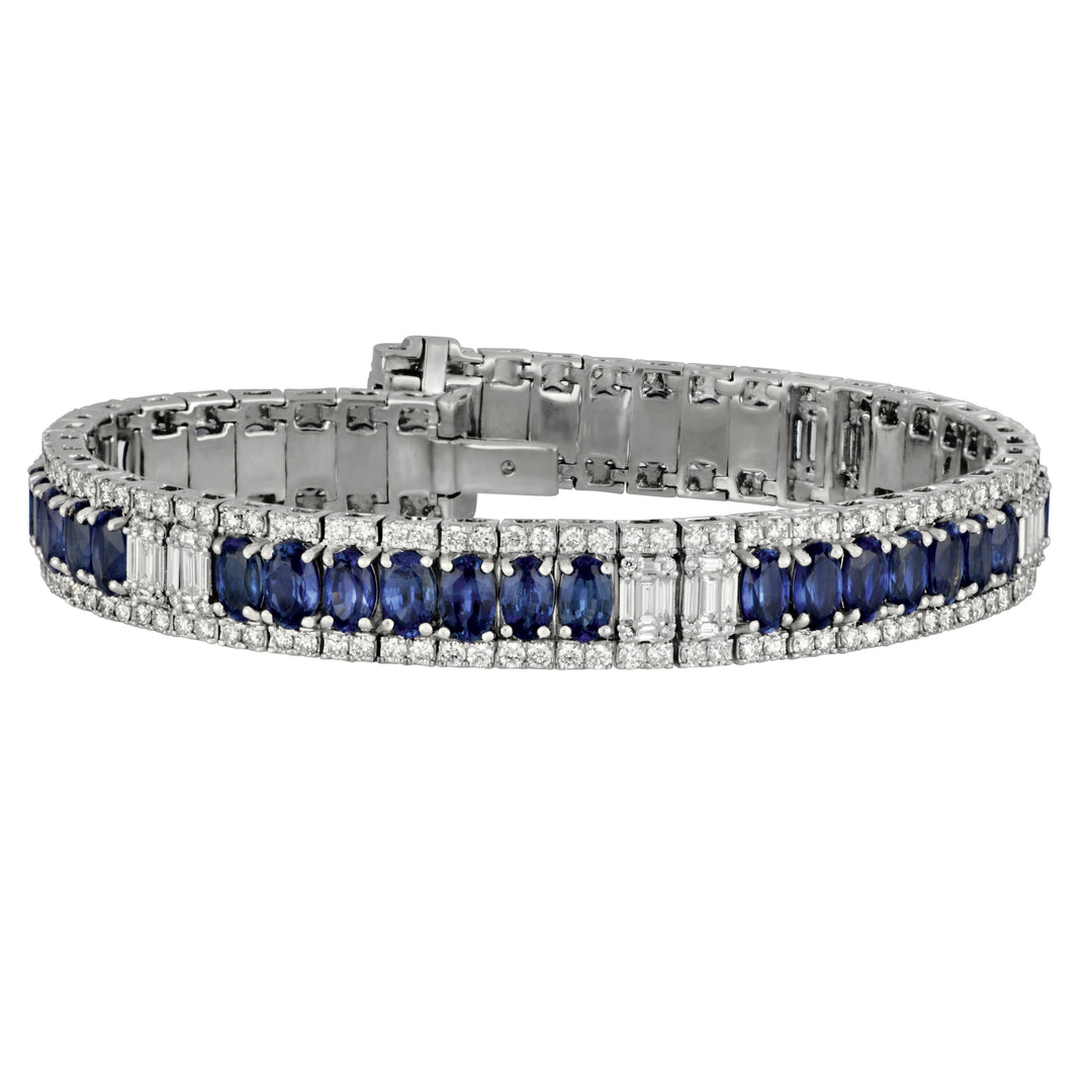 14 Karat White Gold 7" Sapphire and Diamond Bracelet, Sap=14.66tw, Dias=4.65tw GH/SI-VS