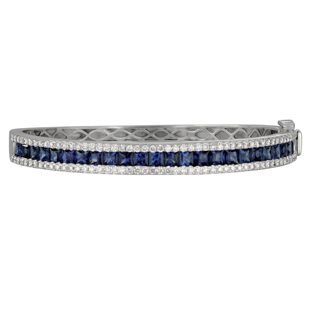 14k White Gold Bangle Bracelet (3 ROW 24 SQ SA=5.53TW 100D=1.70TW GH/VS-SI)