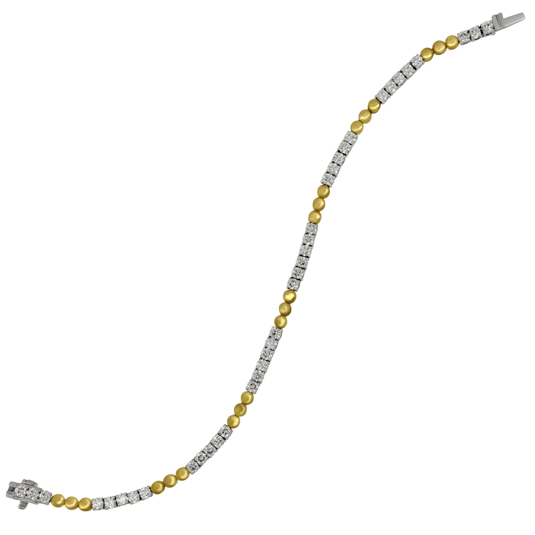 14 Karat White and Yellow Gold 7" Diamond and 3 Dot Alternating Links Bracelet, 38Dias=2.98tw G-I/SI