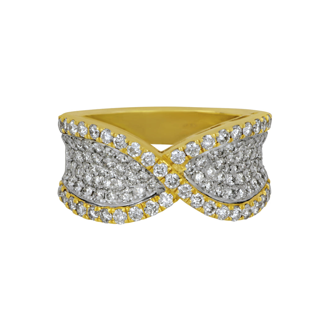 14 Karat White and Yellow Gold Diamond Pavè Twist Ring Size 7. 113Dias=1.48tw GH/SI