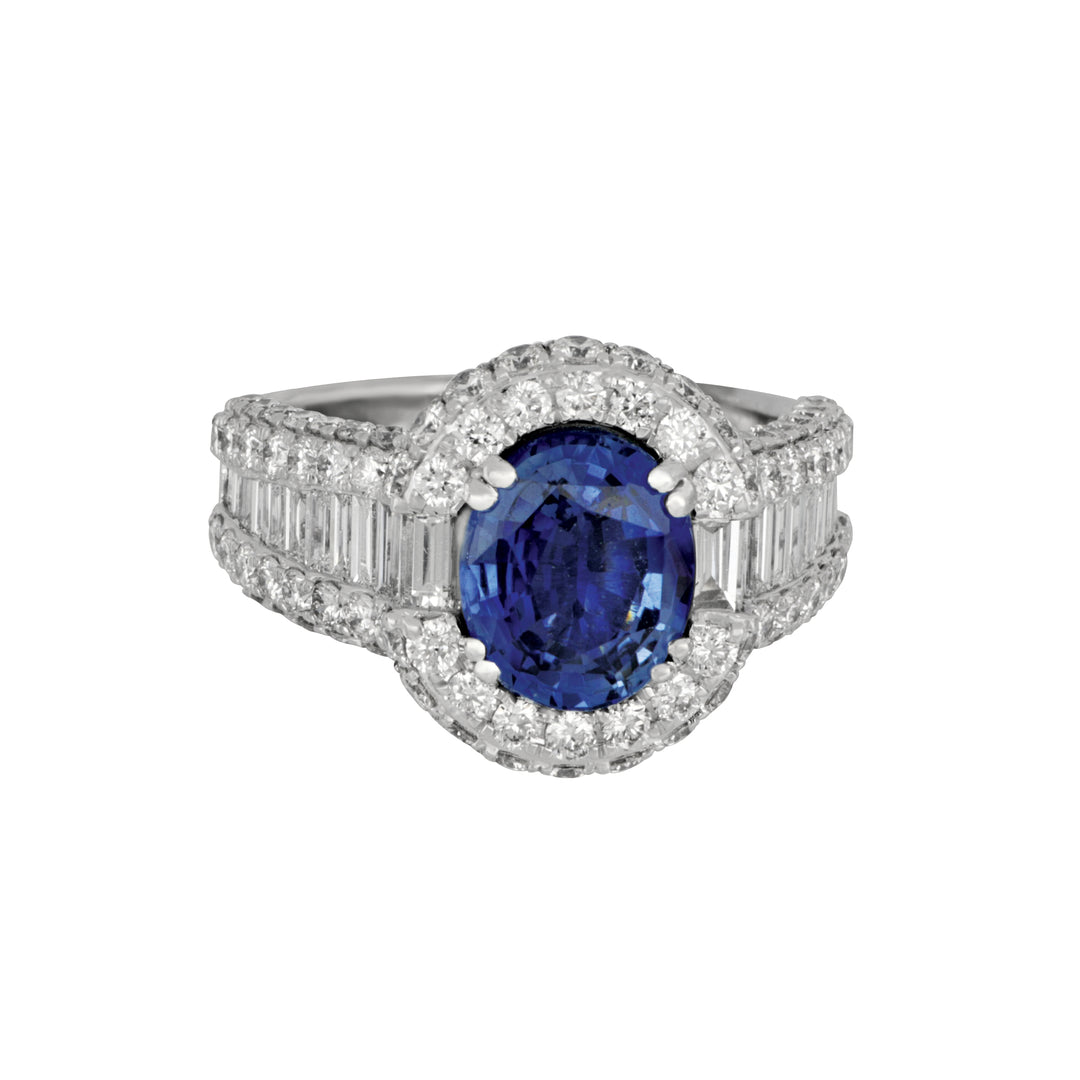 14k White Gold Oval Sapphire and Diamond Ring Size 6.5, Sap= 3.13ct Dias=2.62tw GH/SI-VS
