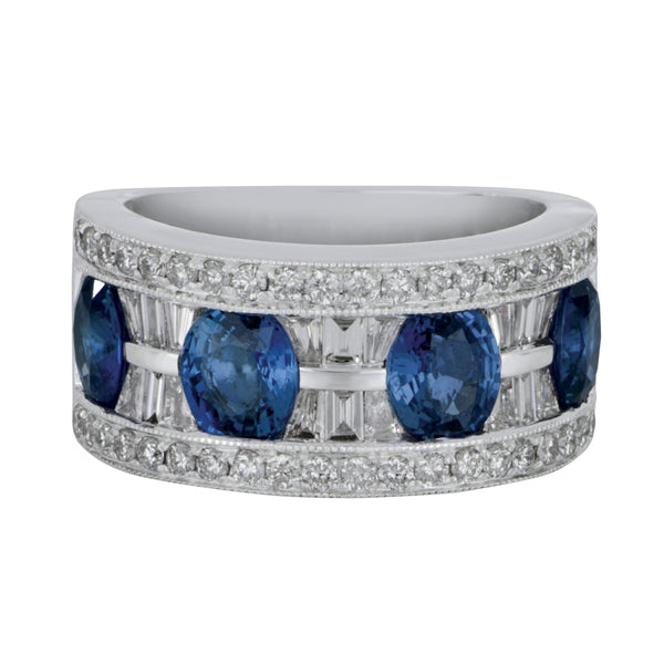 14k White Gold Oval Blue Sapphire Ring (4OV BS= 3.00TW 18BG=0.52 TW 40D=0.52TW GH/VS-SI) Size 6.5