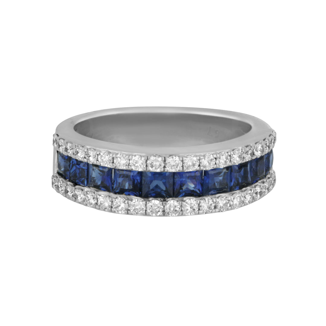 14k White Gold 3-Row Sapphire and Diamond Band Size 6, Sap=1.44tw, 38Dias=.55tw HI/SI