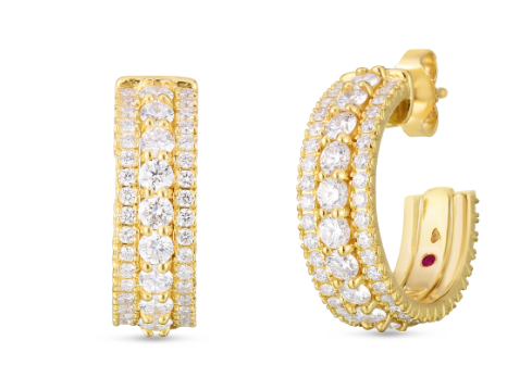 Roberto Coin 18K Yellow Gold Hoops - Row Pave