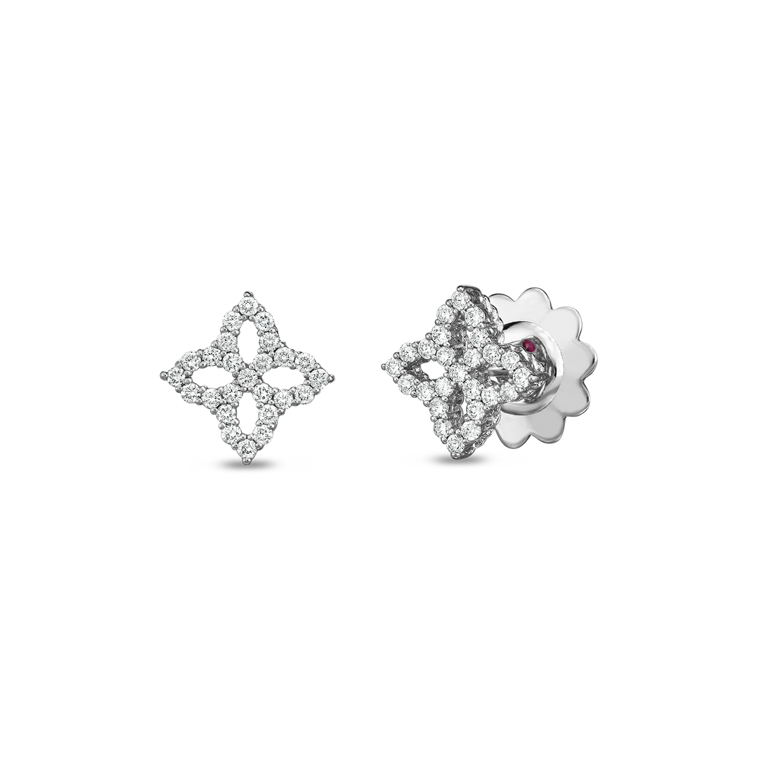 Roberto Coin 18k White Gold Small Open Princess Flower Diamond Stud Earrings, D=.32tw