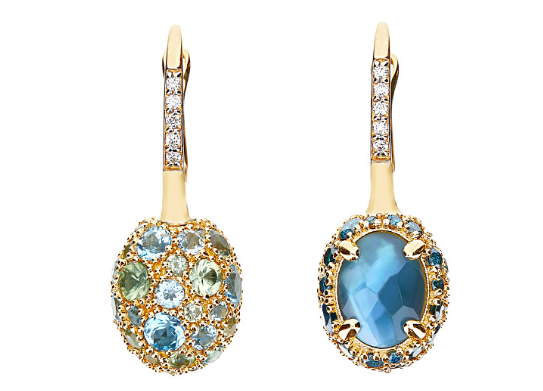 Nanis 18K Yellow Gold Blue Topaz 0.73 ctw Diamond Drop Earrings