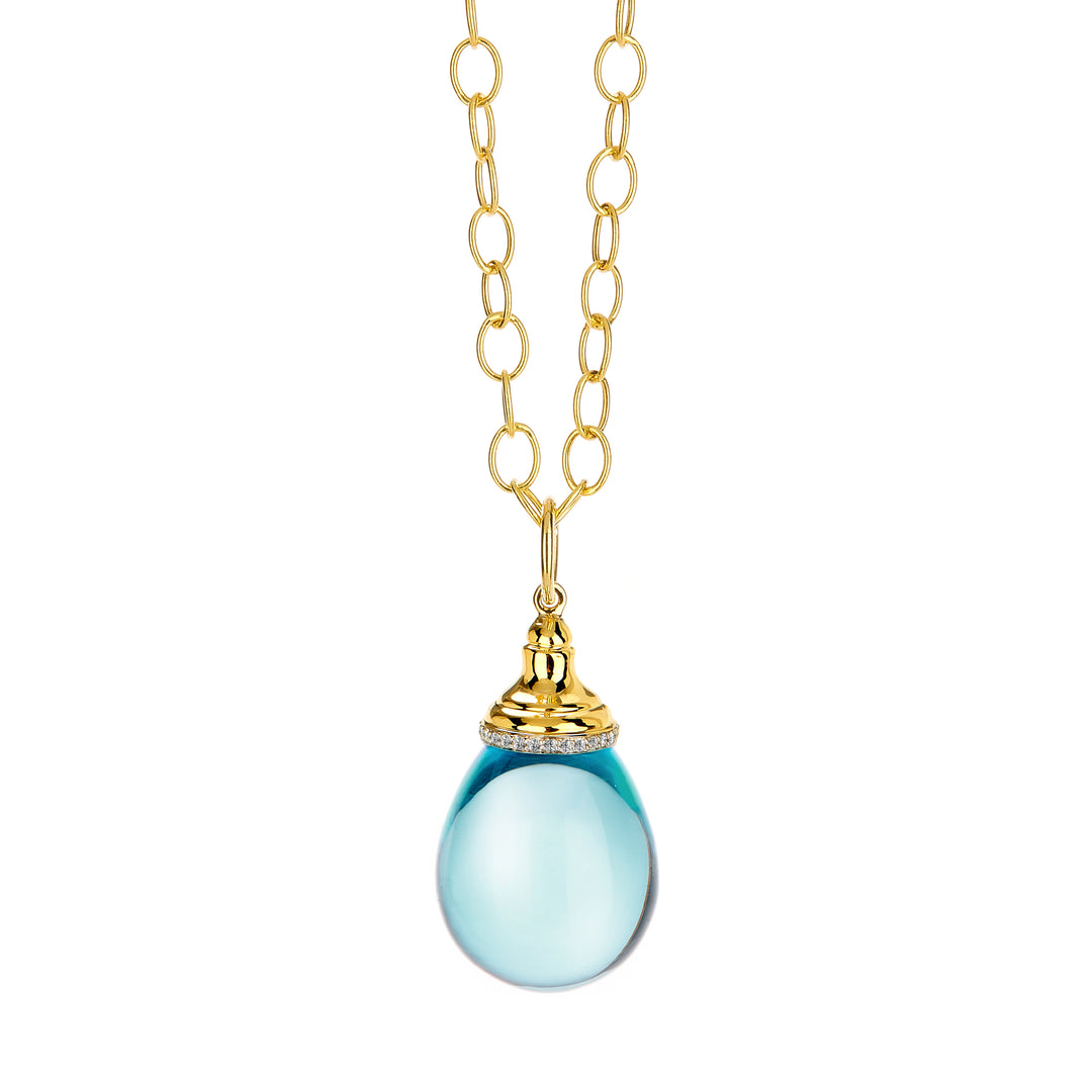 Syna 18K Yellow Gold Mogul Blue Topaz 0.14 ctw Diamond Pendant