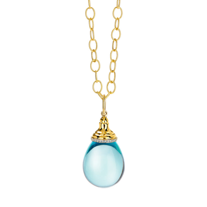 Syna 18K Yellow Gold Mogul Blue Topaz 0.14 ctw Diamond Pendant