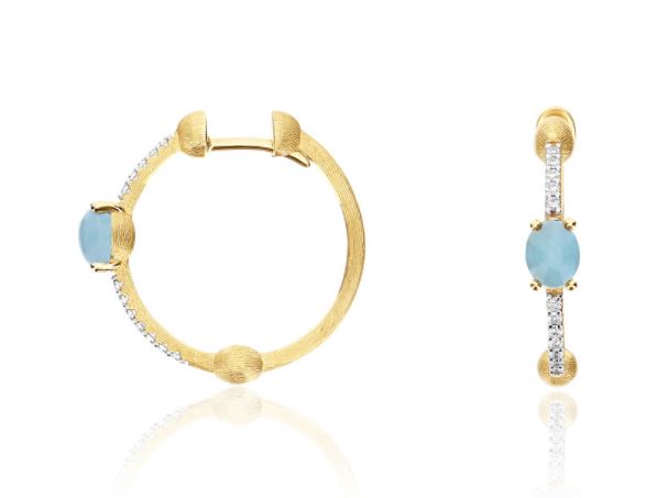 Nanis 18K Yellow Gold Dancing in the Rain Color Milky Aquamarine 0.12 ctw Diamond Hoop Earrings