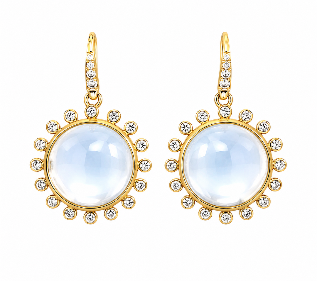 Syna 18K Yellow Gold Moon Quartz 0.40 ctw Diamond Dangle Earrings