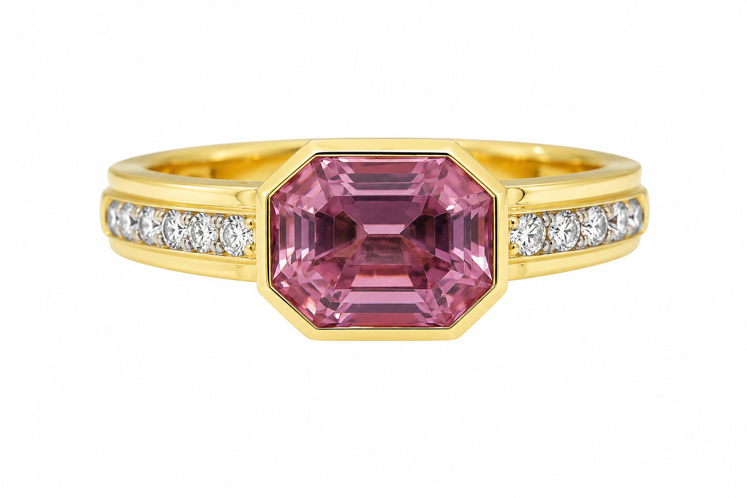 Syna 18K Yellow Gold Pink Tourmaline 0.20 ctw Diamond Ring, Size 6.5