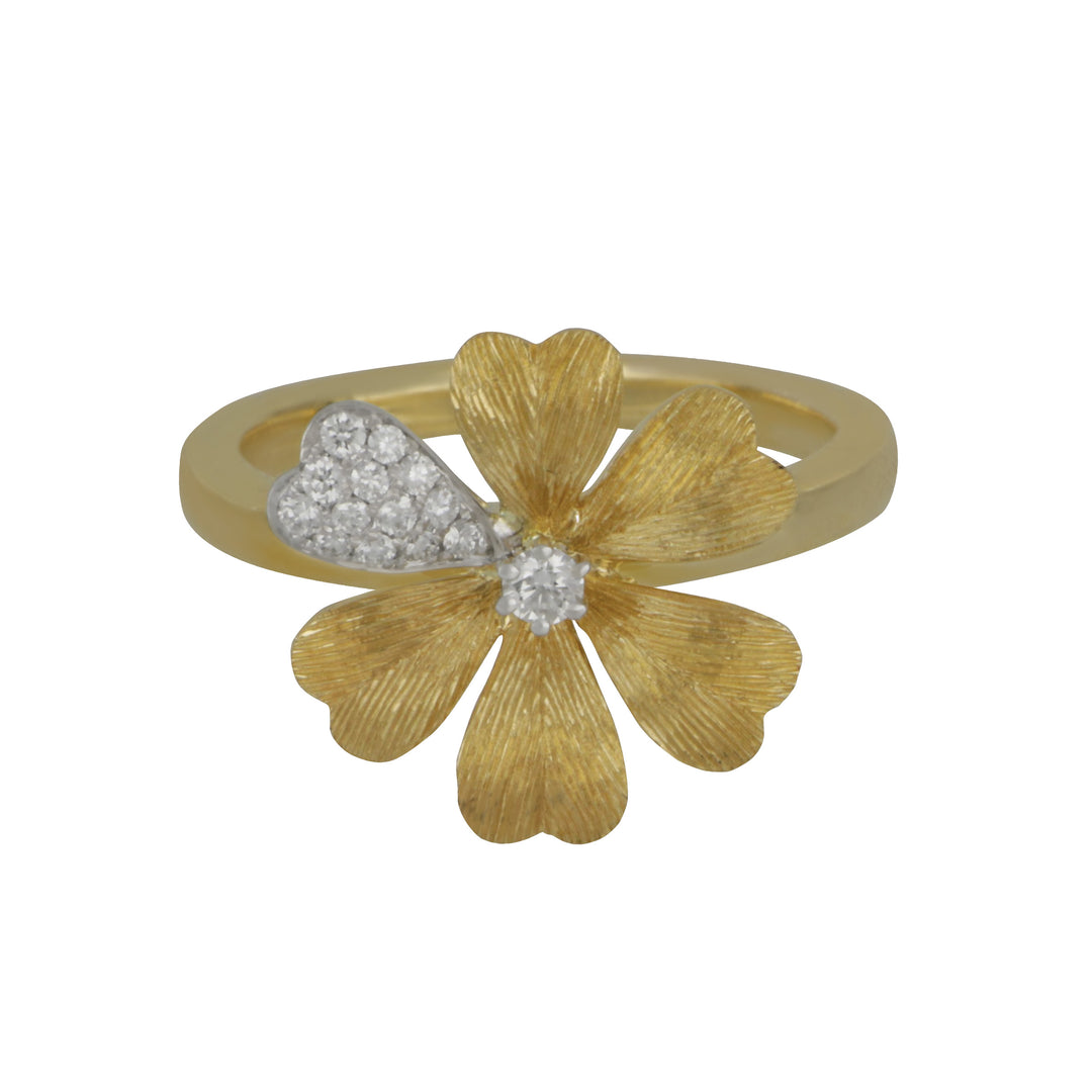 18k Yellow Gold and Diamond Floral Ring  D=.14TW Ring Size 6.5