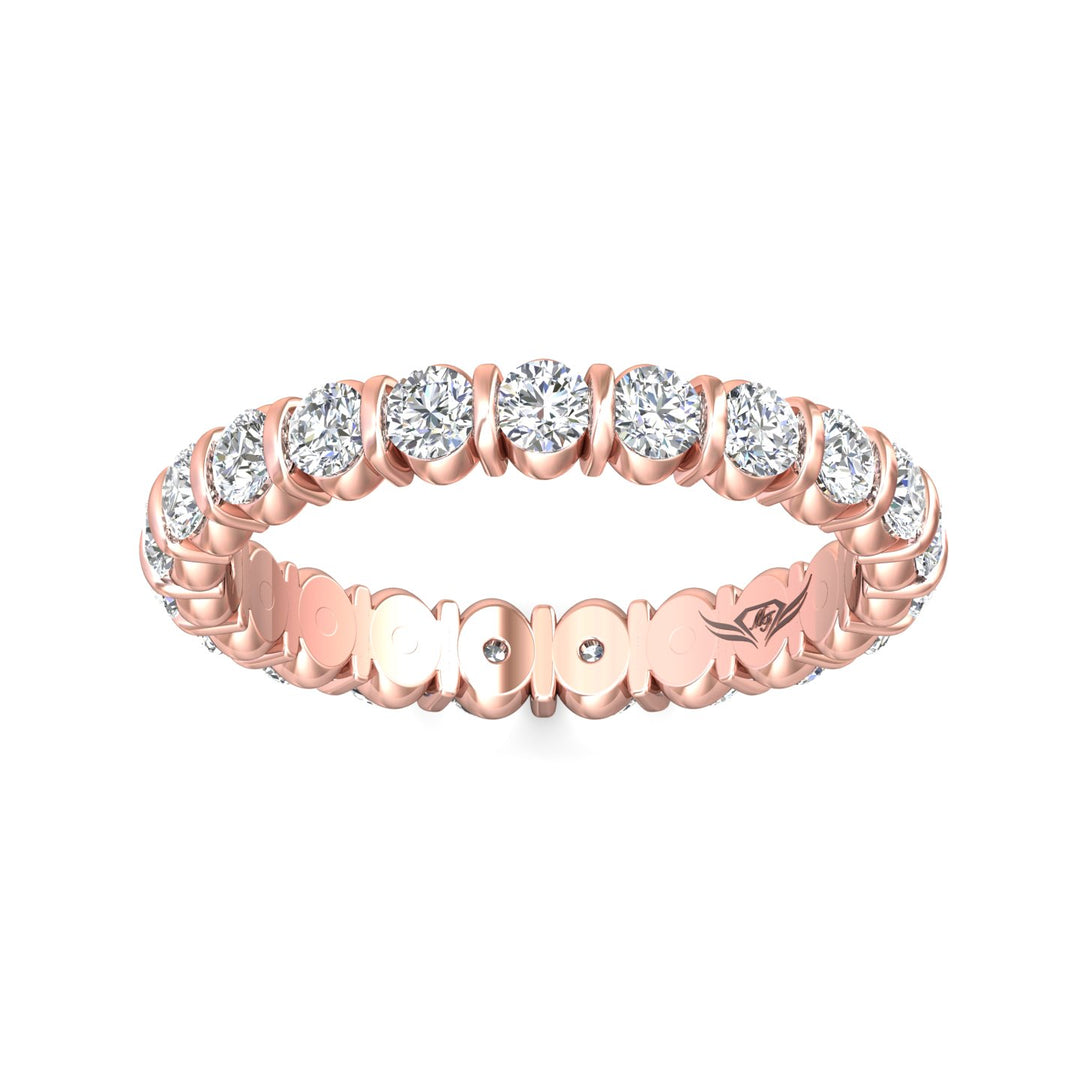 14K Gold Pink Channel/Shared Prong Wedding Band from the Channel/Shared Prong collection - DWBFC8-1.50_14KP