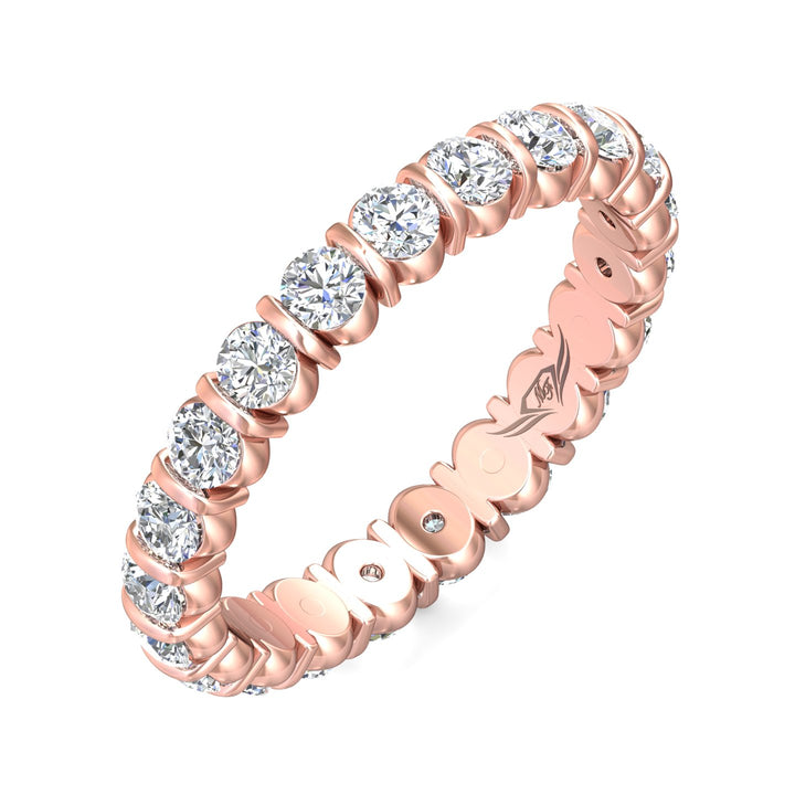 18K Gold Pink Channel/Shared Prong Wedding Band from the Channel/Shared Prong collection - DWBFC8-1.50_18KP