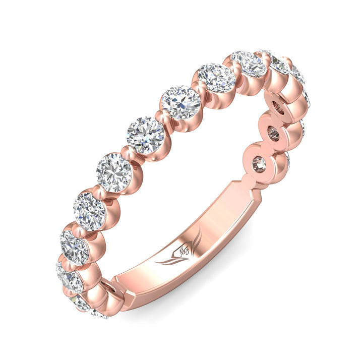 14K Gold Pink Channel/Shared Prong Wedding Band from the Channel/Shared Prong collection - DWBSP9-.75-1_14KP