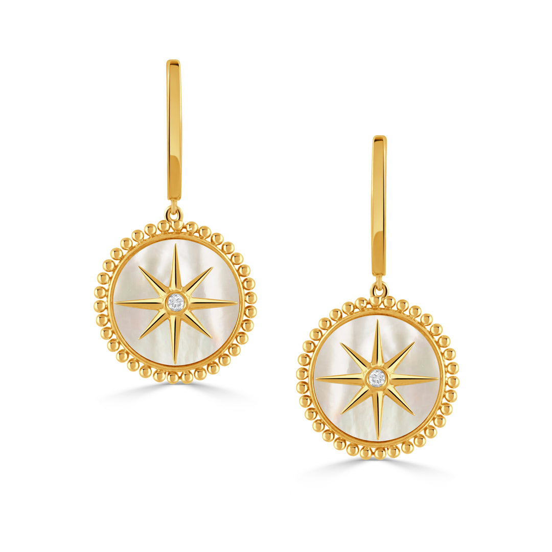 E10041WMP-1-18K YELLOW GOLD DIAMOND EARRINGS WITH WHITE MOTHER OF PEARL
