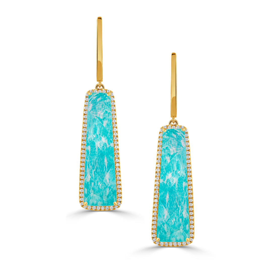 E5517AZ-1-18K YELLOW GOLD DIAMOND EARRING WITH CLEAR QUARTZ OVER AMAZONITE