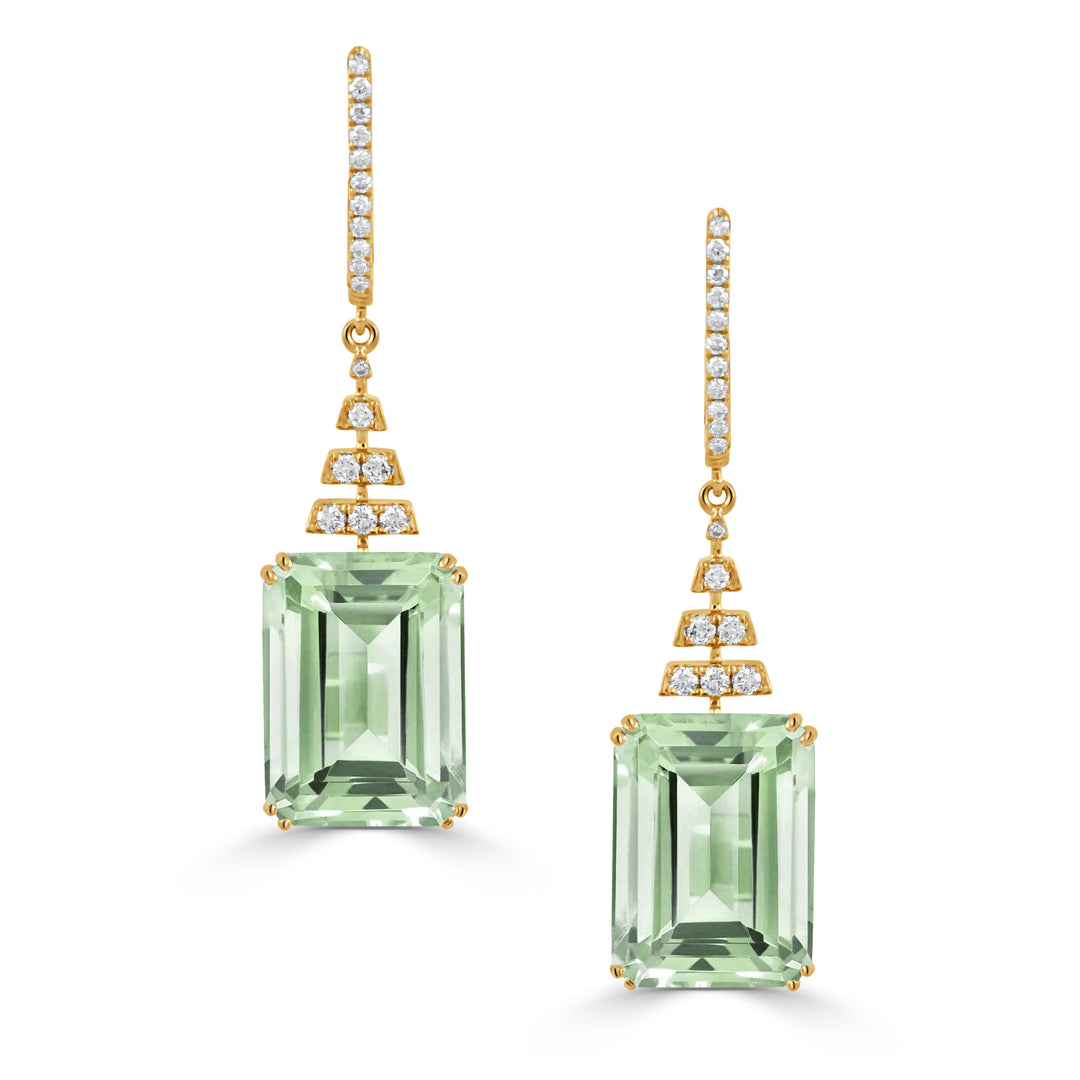 E9354GAM-18K YELLOW GOLD DIAMOND EARRING WITH GREEN AMETHYST
