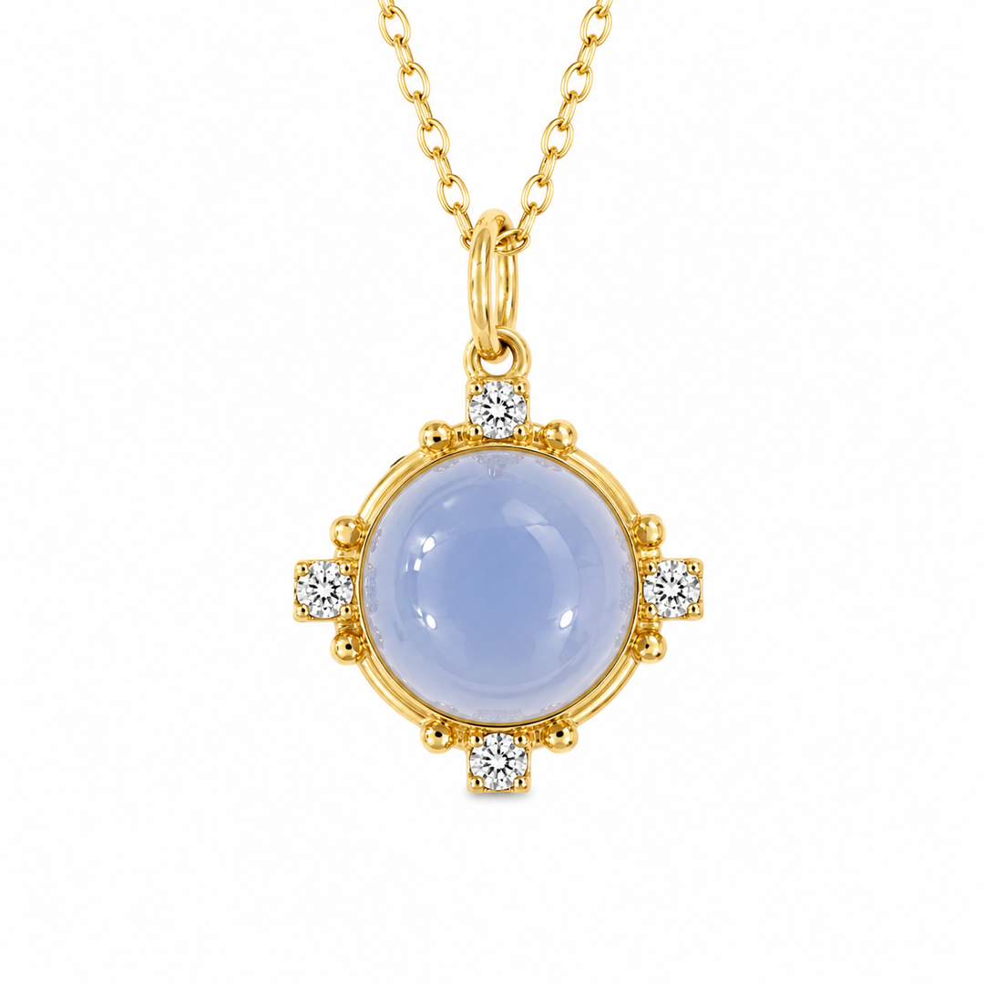 Syna 18K Yellow Gold Mogul Blue Chalcedony 0.20 ctw Diamond Pendant