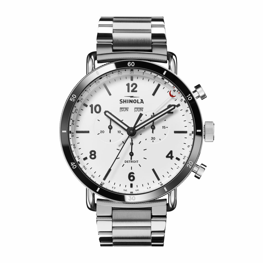 Shinola Men's Canfield Sport 45mm Watch with White Dial & Bracelet