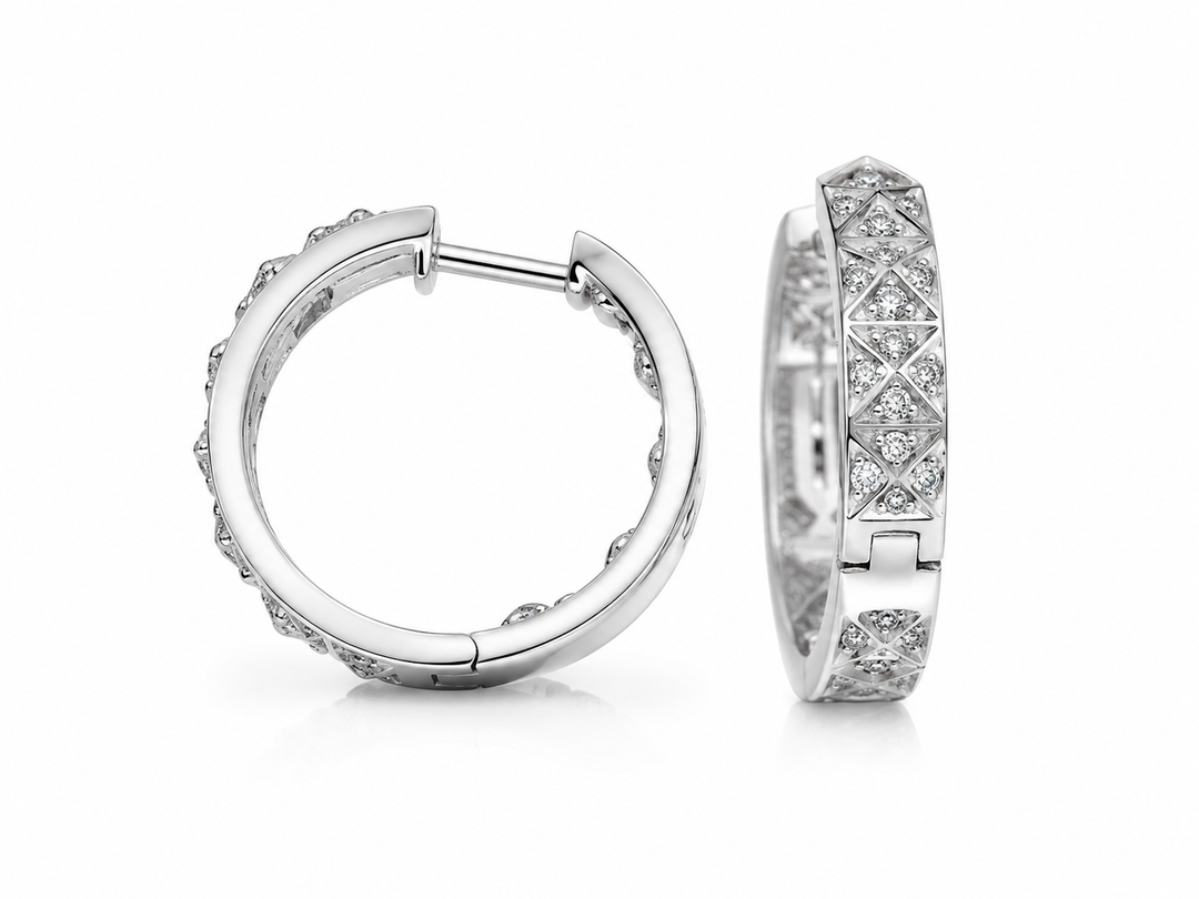 Roberto Coin Obelisco 18K White Gold Hoops - Sm In/out