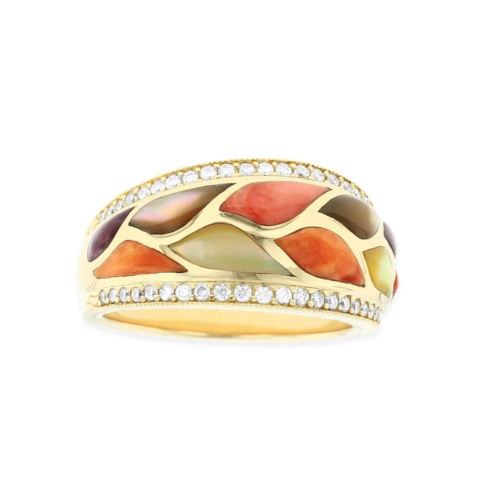 Kabana 14K Yellow Gold Spiny Oyster & Mother-of-Pearl 0.31 ctw Diamond Ring, Size 7.75