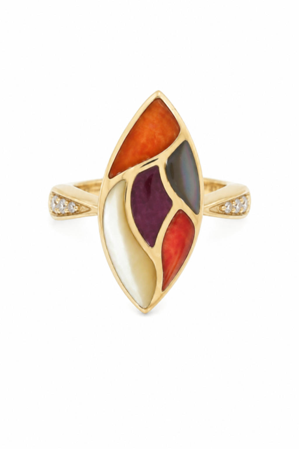 Kabana 14K Yellow Gold Spiny Oyster 0.15 ctw Diamond Ring, Size 7