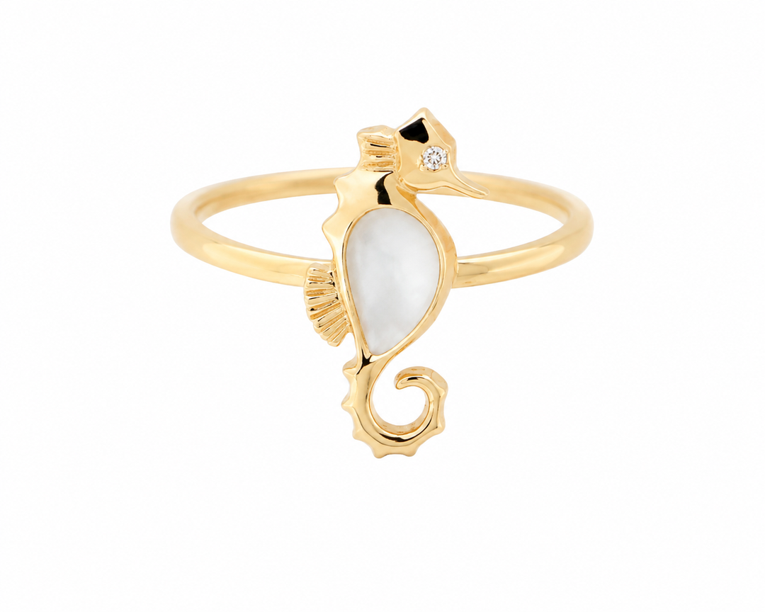 Kabana 14K Yellow Gold White Mother-of-Pearl 0.01 ctw Diamond Ring, Size 8