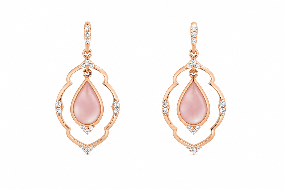 Kabana 14K Rose Gold Pink Mother-of-Pearl 0.26 ctw Diamond Drop Earrings
