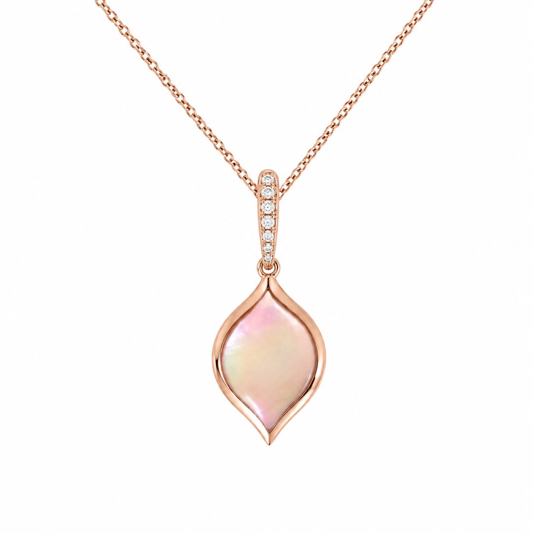 Kabana 14K Rose Gold Pink Mother-of-Pearl 0.03 ctw Diamond Pendant, 16-18" Adjustable