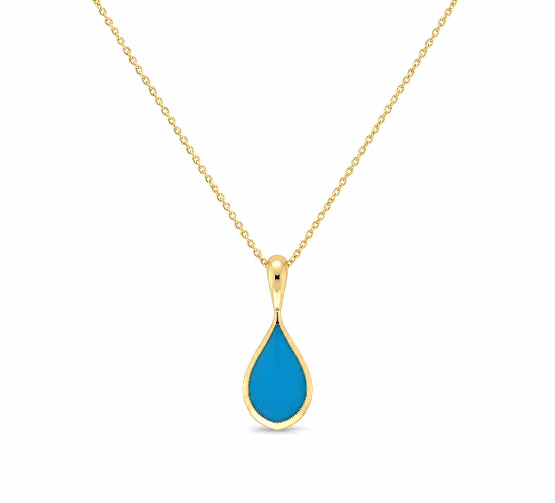 Kabana 14K Yellow Gold Turquoise Pendant, 16-18"