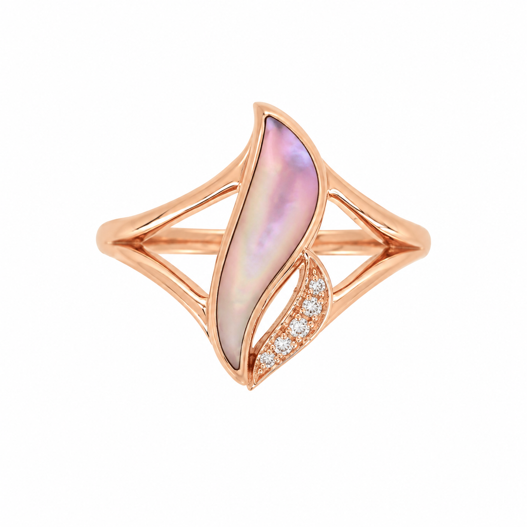 Kabana 14K Rose Gold Pink Mother-of-Pearl 0.04 ctw Diamond Ring, Size 7.75