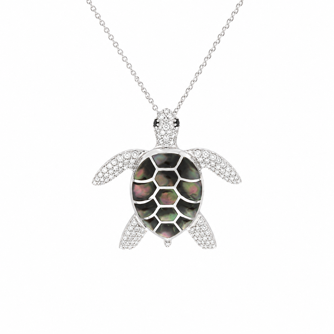 Kabana 14K White Gold Black Mother-of-Pearl 0.65 ctw Diamond Pendant, 18"