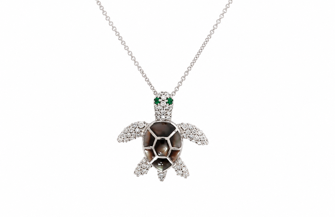 Kabana 14K White Gold Black Mother-of-Pearl 0.41 ctw Diamond Pendant, 18"