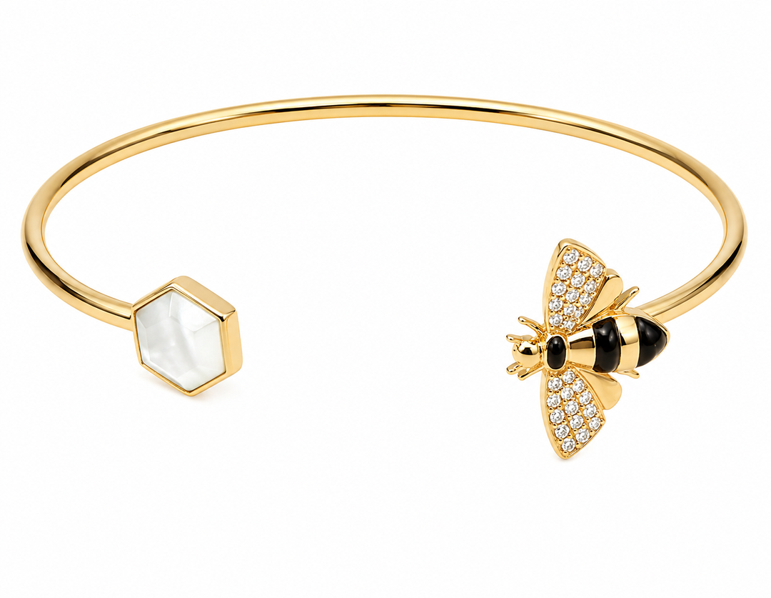 Kabana 14K Yellow Gold White Mother-of-Pearl & Onyx 0.16 ctw Diamond Bangle Bracelet