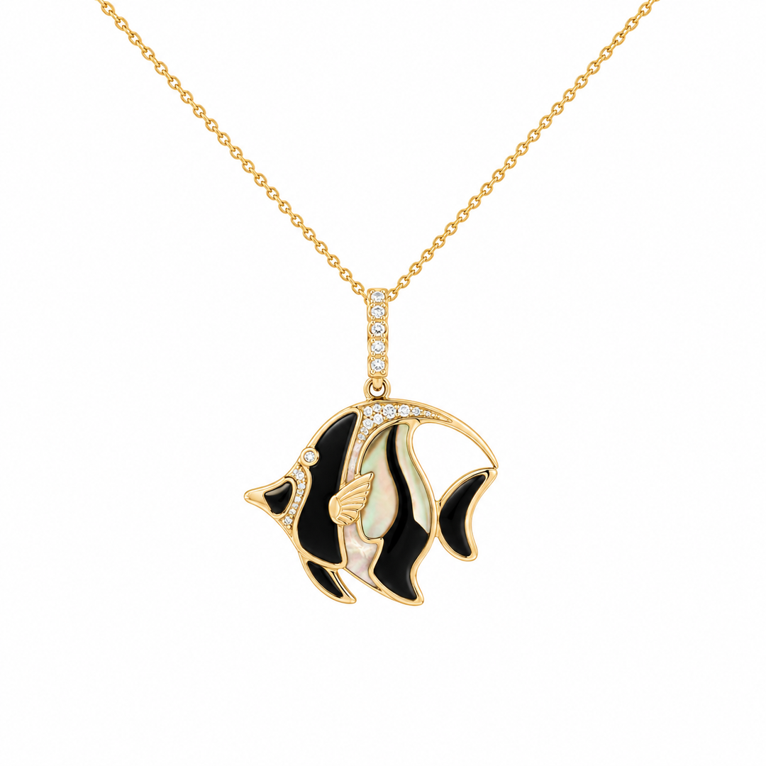 Kabana 14K Yellow Gold Yellow Mother-of-Pearl & Onyx 0.15 ctw Diamond Pendant