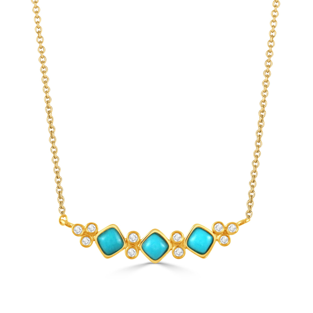 N11115TQ-Y-18K YELLOW GOLD DIAMOND NECKLACE WITH TURQUOISE