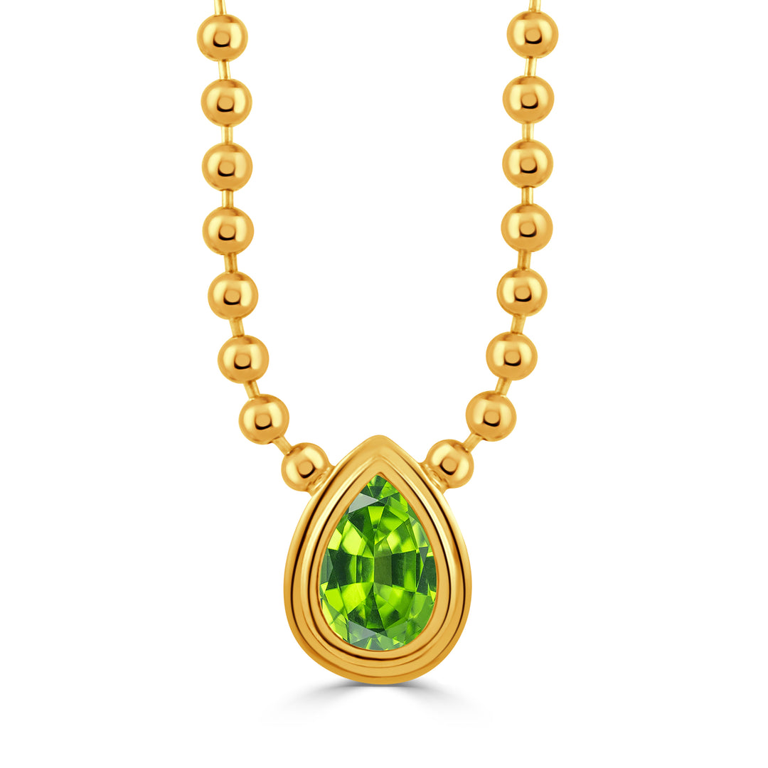 N12262PD-18K YELLOW GOLD NECKLACE WITH PERIDOT CENTER STONE
