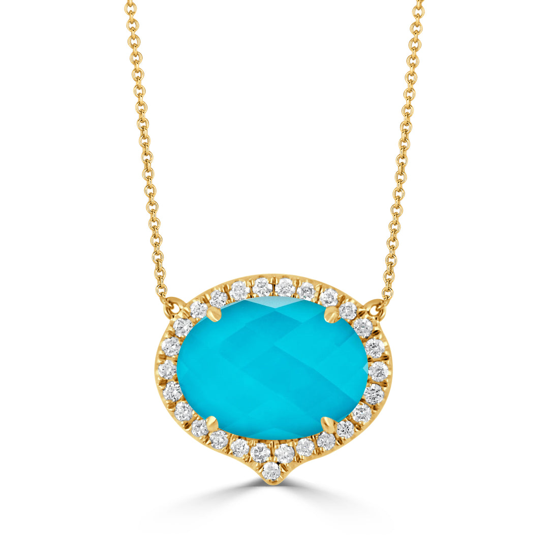 N6232TQ-Y-18K YELLOW GOLD DIAMOND NECKLACE WITH CLEAR QUARTZ OVER TURQUOISE