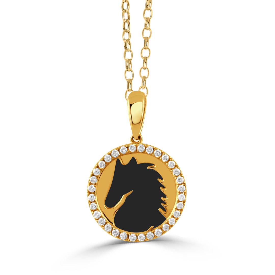 P11070BO-18K YELLOW GOLD DIAMOND MEDALLION WITH BLACK ONYX