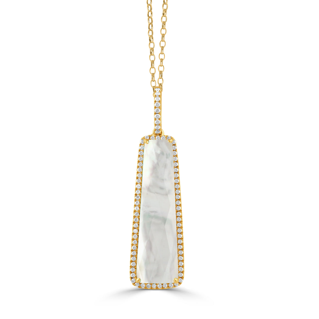 P5517WMP-18K YELLOW GOLD DIAMOND PENDANT WITH CLEAR QUARTZ OVER WHITE MOTHER OF PEARL