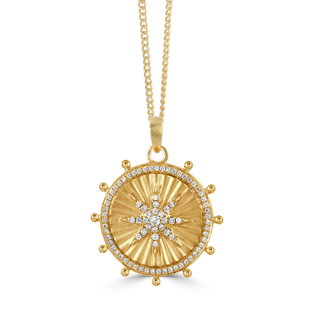 P9895-1-18K YELLOW GOLD DIAMOND SHIPS WHEEL PENDANT IN SATIN FINISH