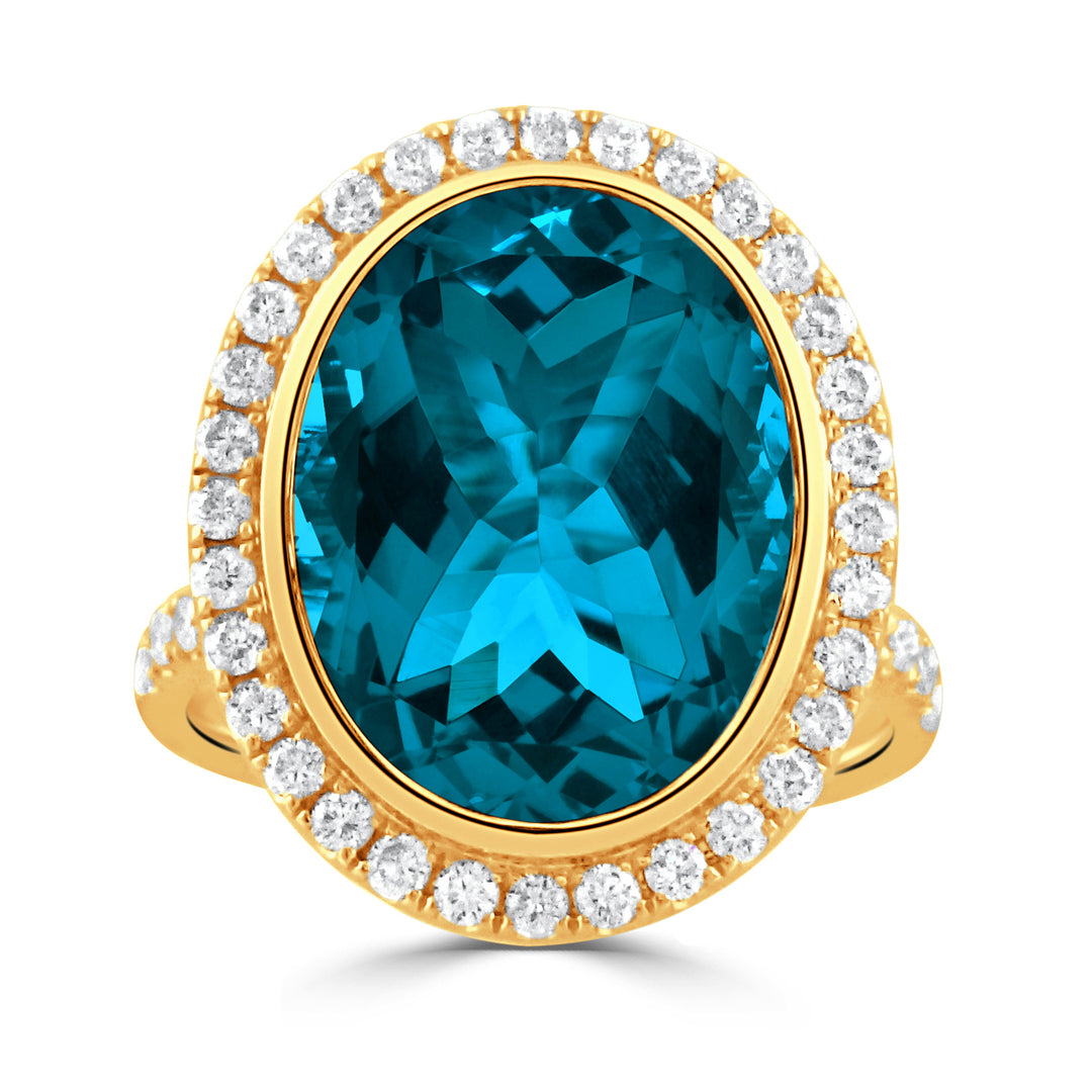 R11228LBT-Y-18K YELLOW GOLD DIAMOND RING WITH LONDON BLUE TOPAZ