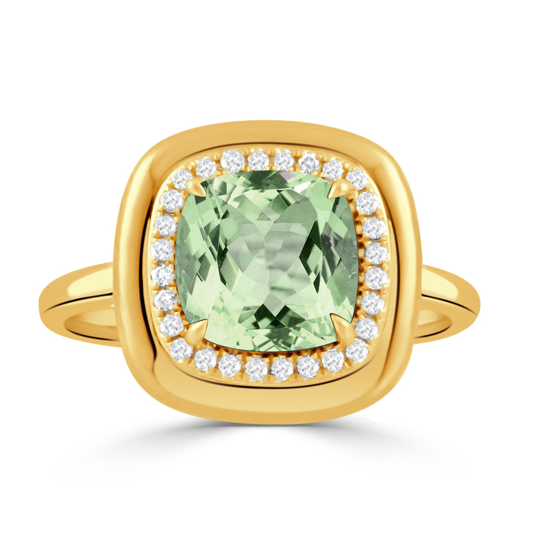 R11232GAM-18K YELLOW GOLD DIAMOND RING WITH GREEN AMETHYST CENTER