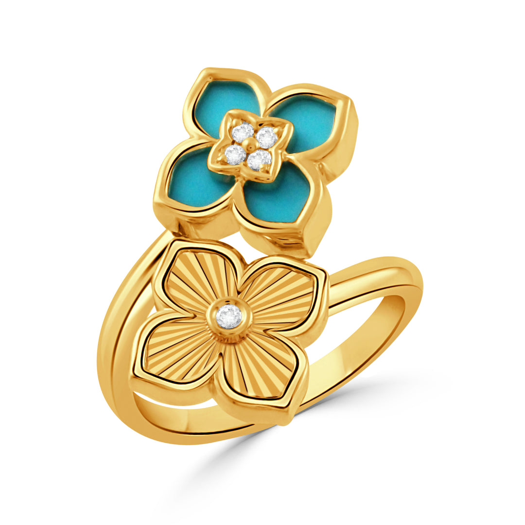 R12128TQ-Y-18K YELLOW GOLD DIAMOND RING WITH TURQUOISE