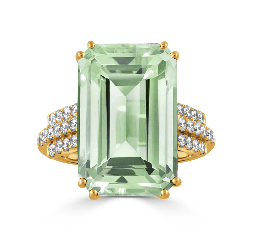 R9141GAM-18K YELLOW GOLD DIAMOND RING WITH GREEN AMETHYST CENTER STONE