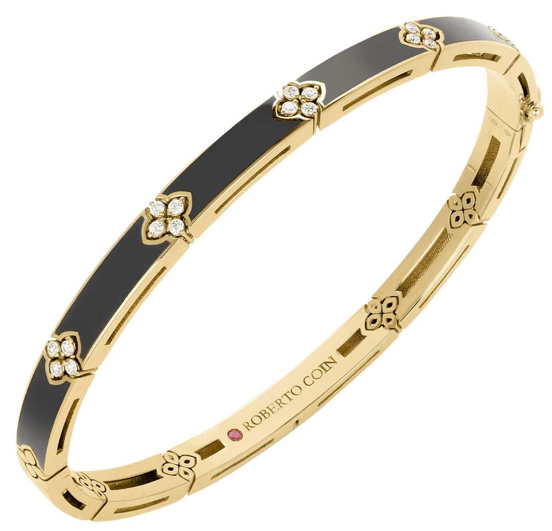 Roberto Coin Love in Verona 18K Yellow Gold Bangle - Blk Enam