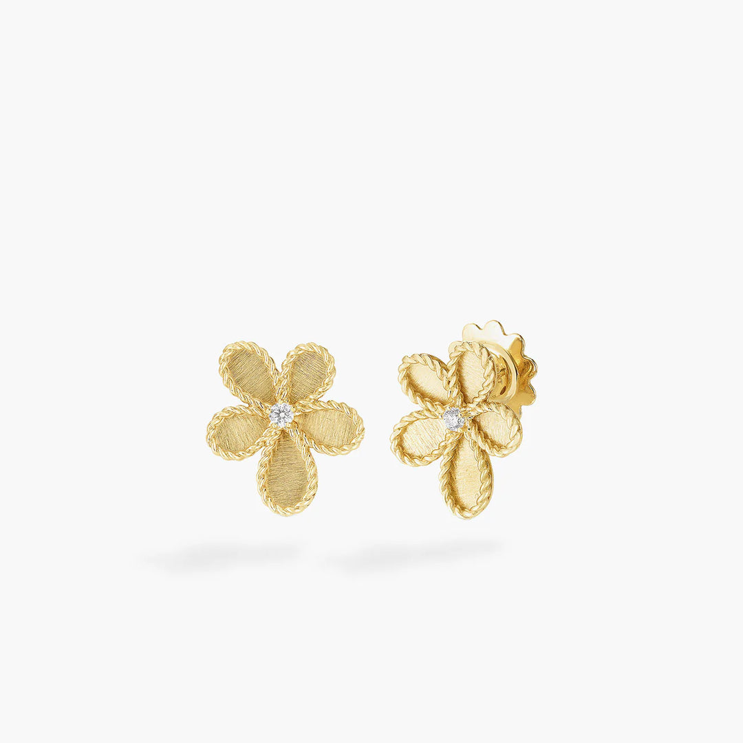 Roberto Coin 18K Yellow Gold Earrings - Flwr with Dia Centr Frictn Bk