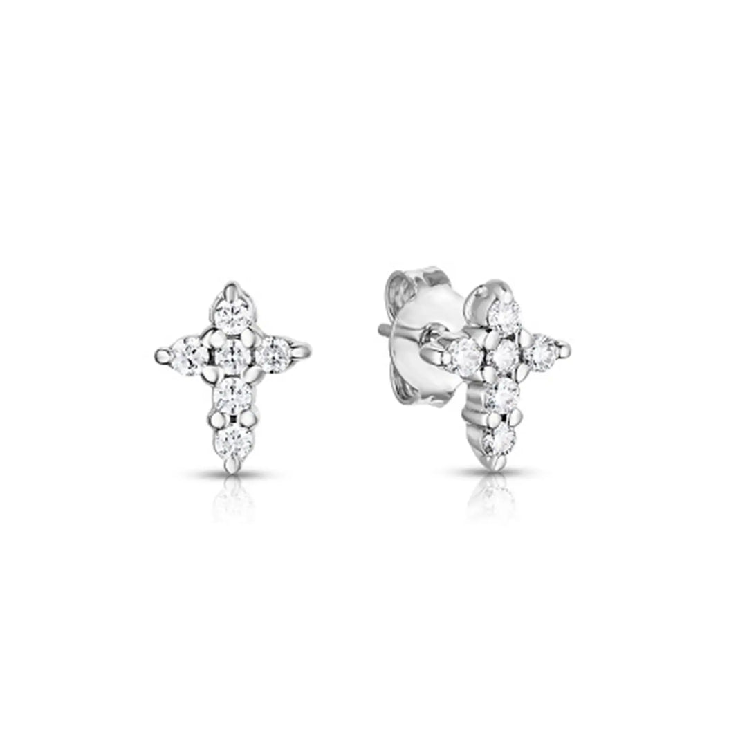 Roberto Coin Tiny Treasures 18K White Gold Earrings - Baby Cross Stud